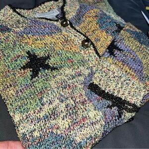 Vintage 90’s South Cotton Hand Knit Cardigan Sweater Heavy Multi Color Knit